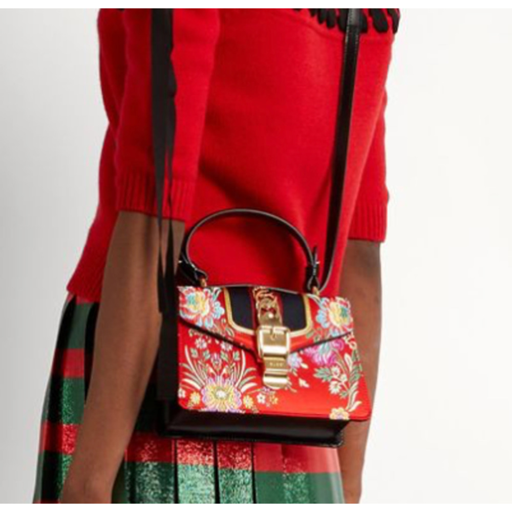 💎✨BEAUTIFUL✨💎 Gucci Jacquard Floral mini Sylvie Top Handle Bag